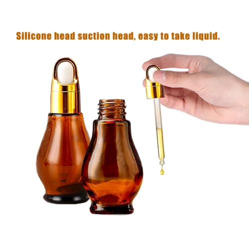 8 Pack 1oz Glass Dropper Bottles 30ml Amber Gourd Shaped Bottles with Dropper, Tincture Bottle,for Essential Oils, Hair Oil, Liquids, Perfume (Amber/Flower Basket Cap, 30ml) - color: Amber/Flower Basket Cap
