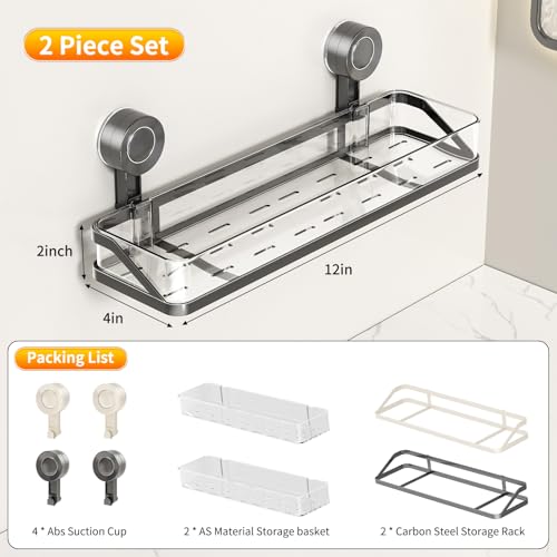 Shower Caddy Suction Cup,2 Pack Bathroom Shower Organizer for Bathroom Storage, Wall Mounted Shower Shelves,Rustproof Shelf No Drilling Large Capacity Removable Rack White&Grey - color: White&Grey