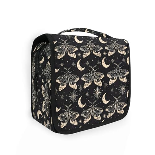 MNSRUU Hanging Toiletry Bag Butterfly and Moon Skull Travel Makeup bag for Toiletries Portable Travel Toiletry Organizer Cosmetic Bags with Hanging Hook - color: Skull A10121