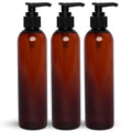 BRIGHTFROM Lotion Pump Bottles, Empty 8 OZ, BPA-Free Refillable Plastic Containers, Amber with Black Dispenser for - Soap, Shampoo, Lotions, Liquid Body Soap, Creams and Massage Oil (3 PACK) - color: Amber