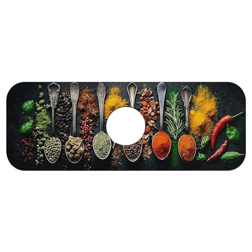 Faucet Fast Absorbent Pad - Vintage Spoon Assorted Spices And Herbs , Suitable For Kitchen, Bathroom, Island And Other Scenes - color: Vintage Spoon Assorted Spices and Herbs