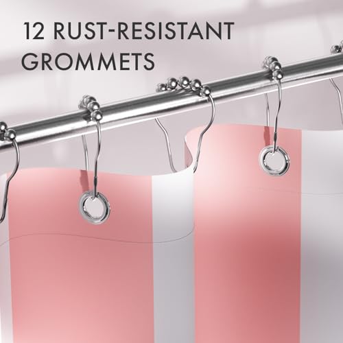 AmazerBath Pink Vertical Stripes Shower Curtain, Cute Pink Stripe Bathroom Shower Curtain with 12 Shower Curtain Hooks, Rustic Fabric Pink and White, 72x72 Inches - color: A- Pink Vertical Stripes+12 Metal Hooks, size: 72"W x 72"L (Pack of 1)