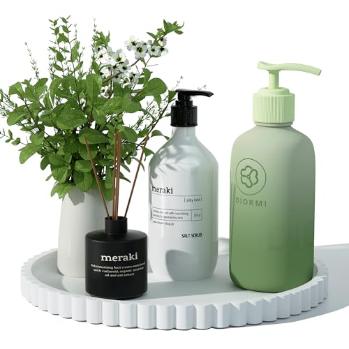 HighHerz Silicone Bathroom Countertop and Vanity Tray-10 Inch Round Silicone Bathroom Tray, Modern Bathroom Decor, Coffee Table Decor, Decorative Tray for Candle, Perfume, Plants (White) - color: White, size: 10.1"
