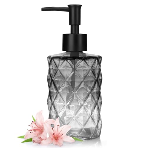 Glass Soap Dispenser with Plastic Pump, 1 Pack 11oz Gradient Diamond Design Black Soap Dispenser for Dishwashing Liquid, Lotion Shower Gel - color: Gradient Black