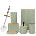 CERBIOR Bathroom Accessories Set 6 Piece Bamboo Bath Ensemble Includes Soap Dispenser, Toothbrush Holder, Toothbrush Cup, Soap Dish for Decorative Countertop and Housewarming Gift, Sriral Green - style: Green