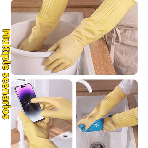 Long Rubber Waterproof Latex Household Cleaning 18inch Gloves Red Long Sleeved Heavy-duty Reusable 2Pair - color: Latex Color, size: Medium