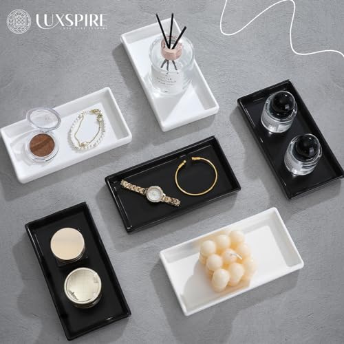 Luxspire Bathroom Vanity Tray, Mini Soap Dispenser, Small Ceramic Perfume and Jewelry Dish, Trinket Holder, Rectangle Candle Tray, Bath Organizer Kitchen Sink Narrow Soap Dish, Black - color: Black, style: Mini