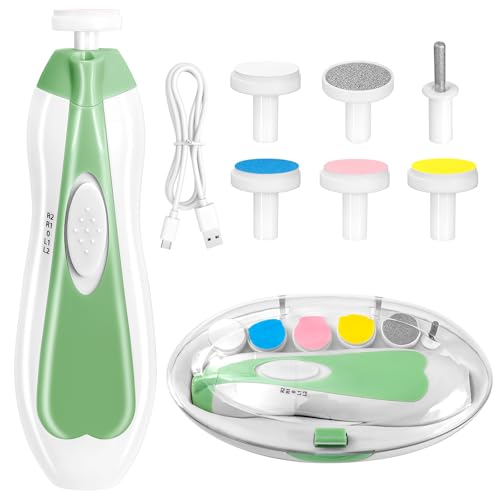 Qunlions life Baby Nail Trimmer Electric, 6 in 1 Rechargeable Baby Nail Clippers Manicure Set Grooming Kit for Toddler Infant or Adults (Green) - color: Rechargeable-green