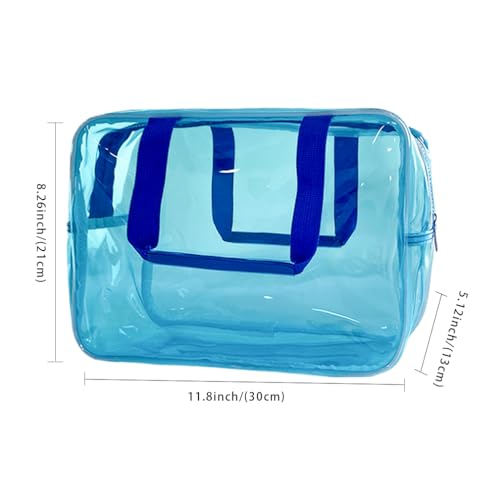 PVC Sky Blue Pure Color Transparent Gift Pouch Wash Travel Makeup Cosmetic Bag with Handle for Travel Bathroom Toiletry Organizer (Sky Blue) - color: Sky blue