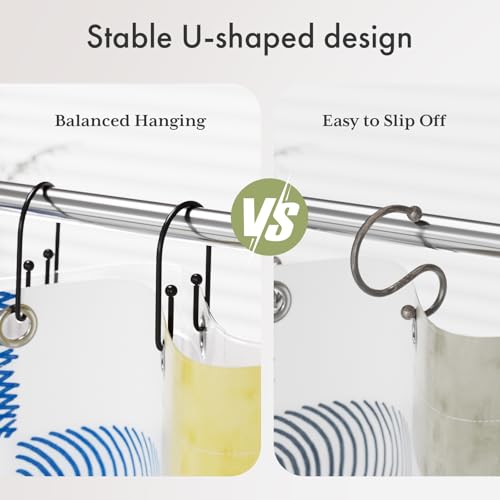 AmazerBath Shower Curtain Hooks, Simple Black Shower Curtain Hooks Rust Proof, Metal Shower Curtain Rings, Double Side Shower Hooks for Shower Curtain, Double Shower Hooks Rings Liner Bathroom, 12Pcs - color: Black, style: Minimalist