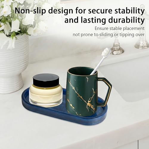 Bathroom Vanity Trays for Counter: Blue Resin Towel Tray Organizer with Words - Oval Bathroom Sink Tray Countertop - Decorative Tray for Perfume/Oil Bottles - color: Blue
