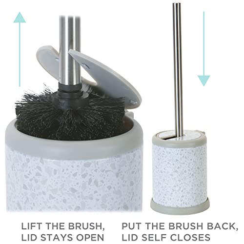Bath Bliss Toilet Brush and Holder | Self Closing Lid | 360 Degree Brush Head | Bathroom Cleaning | Compact Size | Storage and Organization | Terrazzo White - color: Terrazzo White, size: 1 Pack