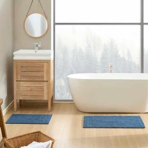 Eddie Bauer - Bathroom Rug, 100% Soft Plush Tufted Cotton Bath Rug, Highly Absorbent, Quick-Dry, and Skid-Resistant Backing (Logan Indigo Blue, 2 Piece) - color: Indigo Blue, style: 2 Piece