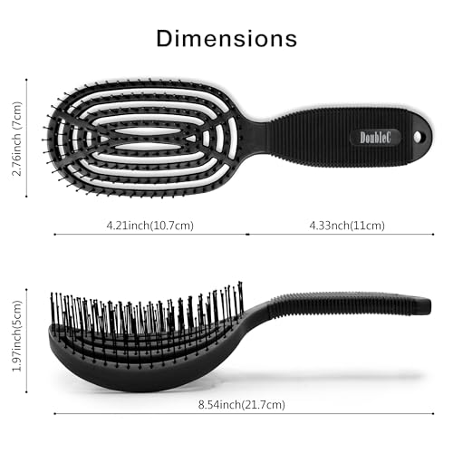 NuWay® DoubleC® Detangling Hair Brush – The Original Home Scalp-Care Brush – Patented Double Curved Scalp Care Hairbrush for Gentle Detangling, Volume Styling & Wet or Dry Hair (Classic Black) - color: Classic Black
