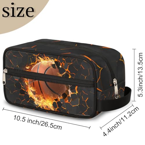 Travel Toiletry Bag for Boys Kids - Yellow Basketball Waterproof Hanging Cosmetic Hygiene Bags Lightweight Large Shave Kit for Toiletries Accessories Bathroom Stuff, Gifts for Men - color: Yellow Basketball