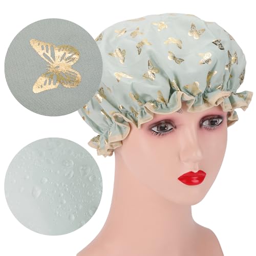 4 Pcs Shower Caps Hat for Women and Girl, Reusable Waterproof Bath Cap Double Waterproof Layers Butterfly - color: 4 Pack - Butterfly
