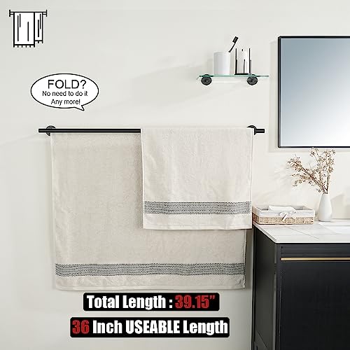 JQK Double Towel Bar Black, 39 Inch 304 Stainless Steel Thicken 1mm Towel Rack for Bathroom, Bath Towel Holder Matte Black Wall Mount, Useable Length 36 Inch, TB100L36-PB - color: Matte Black, size: 39 Inch
