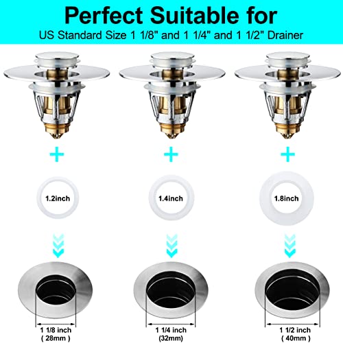 Universal Bathroom Sink Stopper - Stainless Steel Bounce Drain Filter, Pop Up Drain Stopper, Bullet Core Push Type Sink Stopper for Wash Basin, Sink Drain Plug with Anti-Clogging Strainer, Chrome - color: Chrome, style: Small Cover