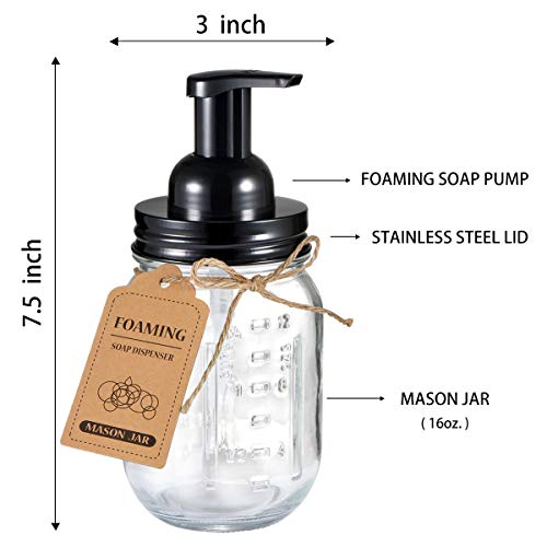 SheeChung Mason Jar Foaming Soap Dispenser-Rustproof Stainless Steel Lid & Foaming Soap Pump, Refill Foam Hand Soap Dispenser Glass for Bathroom Kitchen Vanities, Countertops-Black (2 pk) - color: Black-2pcs