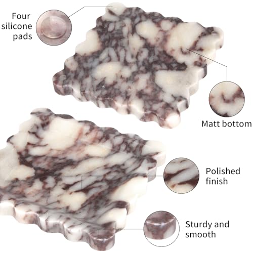 Square Marble Decorative Tray with Scalloped Edge,Luxury Natural Calcutta Stone Bathroom Vanity Tray, Dresser Top Perfume Coffee Home Sink Tray, Key Trinket Ring (Turkey Calacatta Viola, 8 * 8) - color: Calacatta Viola, size: 8" x 8" x 0.8"