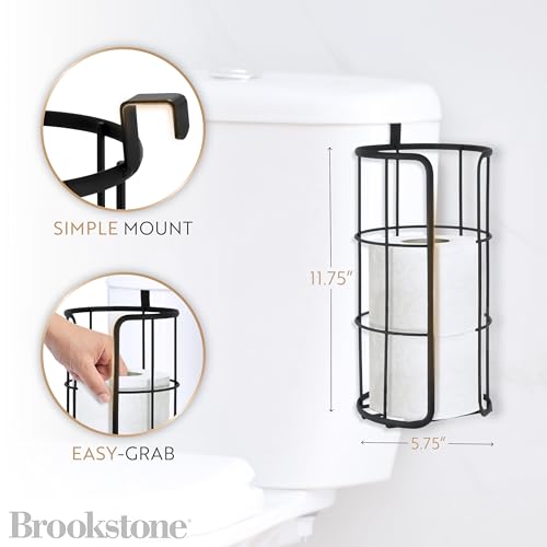BROOKSTONE Over the Toilet Paper Holder Reserve - Toilet Paper Holder with Storage, Bathroom Toilet Paper Organizer, Metal Toilet Paper Roll Holder Fits Any Size Rolls - Matte Black - color: Matte Black