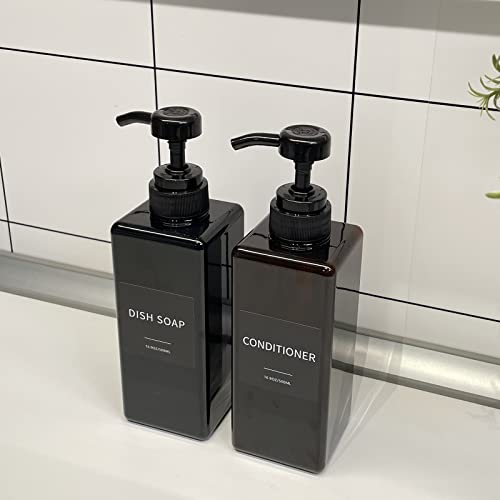Amber Soap Dispenser with Waterproof Labels, Thickened Plastic Hand Soap Dispenser for Bathroom, Kitchen Dish Washing Liquid Bottles, Shampoo and Conditioner Bottles with Funnel (16oz 2Pack Amber) - color: 2 Amber