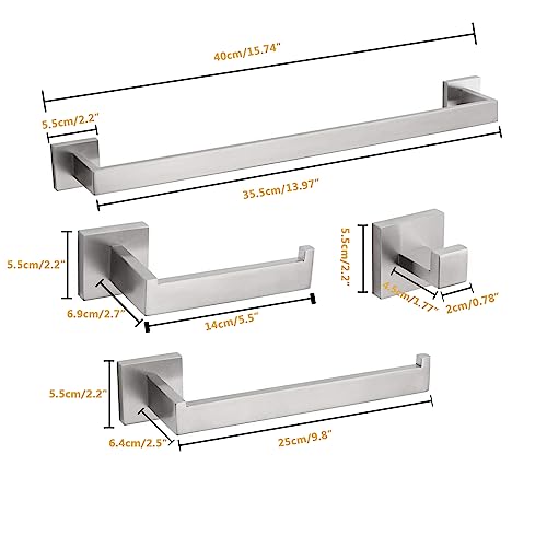 4-Piece Bathroom Hardware Set, Towel Rack Towel Bar Towel Holder Toilet Paper Holder Towel Hooks Modern Square Premium Stainless Steel Brushed Nickel Wall Mounted Bathroom Accessories Set (16inch) - color: Brushed Nickel Standard-mount, size: 16inch