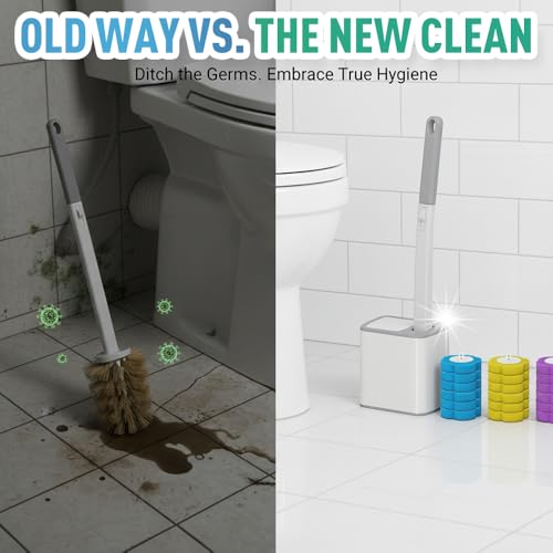 Disposable Toilet Brush, 2026 New Toilet Cleaning Supplies, Wall Mounted Toilet Bowl Cleaner Brush, Toilet Brush Holder, Toilet Bowl Brush and Holder Set (Gray + 18pcs Brush Heads) - color: Gray + 18pcs Brush Heads