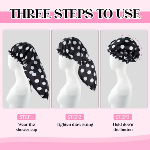 2 Pcs Large Shower Cap for Braids, Extra Long Shower Cap for Women Long Hair & Locs, Waterproof Hair Bonnets for Dreadlocks Drawstring Bath Caps for Women & Men (White, Polka Dots) - color: White, Polka Dots