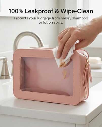LETGO Clear Makeup Bags, TSA Approved Toiletry Bag with Zipper, Clear Makeup Organizer Fit Carry-on Travel Essentials,Clear Cosmetic Bags for Women Men (C-Pink) - color: C-Pink