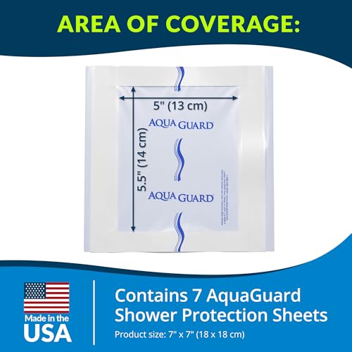 TIDI 50010-PKG AquaGuard Sheet – 7” x 7” – (Area of Coverage: 5” x 5.5”) – Shower Protection Sheet – Self-Adhesive Moisture Barrier – Wound Cover for Showering – 7 Sheets – Home Medical Supplies - size: 7" x 7", style: Package of 7 Sheets