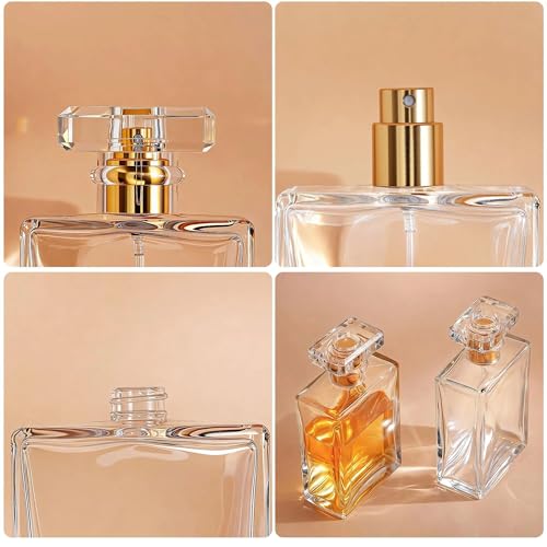 YU FENG 2 Pack 100ml Glass Perfume Spray Bottles, Clear Refillable Atomizer | Clear Glass Design, Gold Sprayer With Transparent Cap, Fine Mist Spray, Refillable Bottle For Perfume And DIY Use - style: Clear Glass