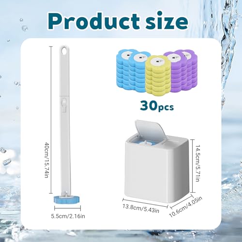 Disposable Toilet Cleaning System|Disposable Toilet Brush with 30 Refill Pads, Wall-Mounted Brush with Replacement Heads and Holders 360 Degree Cleaning for Bathtub Sink Wash Basin