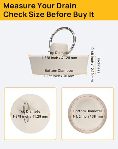 Rubber Drain Stopper Fits 1-1/2" to 1-5/8” Opening, Bathroom Bath Tub Drain Plug with Sturdy Hanging Ring, Set of 2