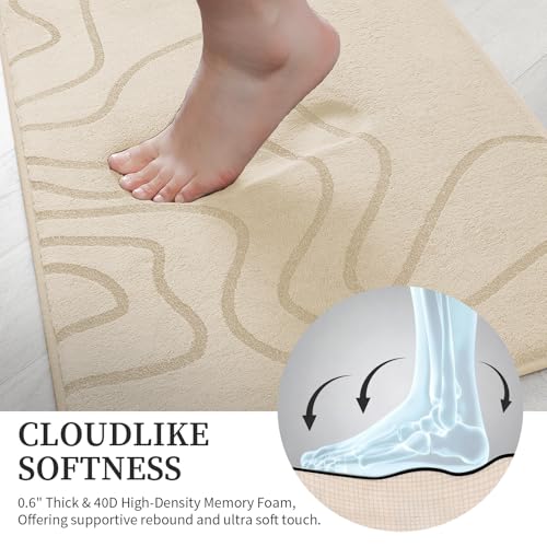 YIHOUSE Memory Foam Bathroom Rugs Sets 5 Piece - Extra Thick Ultra Soft Absorbent Bath Mat Set, Non-Slip Machine Washable Bath Rugs for Bathroom, Tub & Shower, Home Decor Accessories, Beige - color: Beige, size: 1'5" x 3'10" (5 pieces)