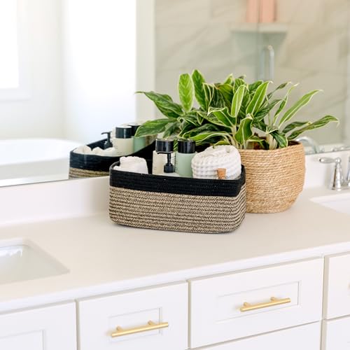 NaturalCozy 13.5”x8.5”x5.5” Rectangle Storage Baskets for Shelves 3 Pack | Cotton Rope Woven Small Baskets for Organizing | Small Storage Bins for Nursery, Bathroom, Closet, Shelf, Decorative - color: Black & Mixed Black, size: 13.5" x 8.5" x 5.5"