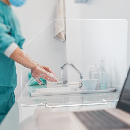 Marketing Holders Clear Acrylic Splash Guard Panel Barrier 23.5" x 4.5" x 18" with Feet and Cutaway for Splatters and Messes - size: 23.5"W x 4.5"D x 18"H