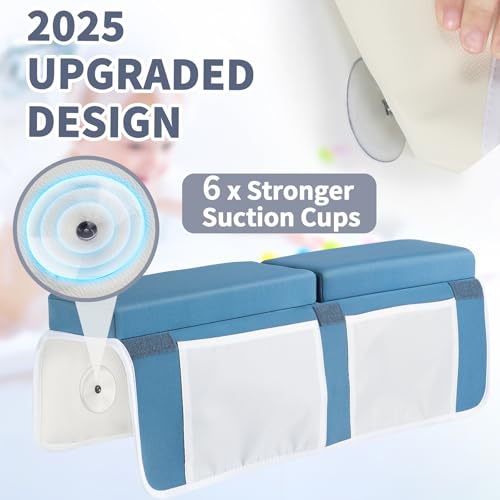 URMYWO Bath Kneeler and Elbow Rest Pad Set - 1.5" Thick Baby Bath Kneeler Pads with Toys Organizer, Anti-Slip Cozy Knee & Arm Support Bathtub Mat, Quick Dry Kneeling Pad for Baby Bath Time - color: Bluea