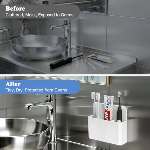 MoKo Magnetic Toothbrush Holders for Cruise Essentials, Travel Toothbrush Holder for Bathrooms, Wall Mounted Tooth Brush & Toothpaste Organizer, Cruise Must Haves, White - color: White