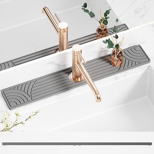 Stone Faucet Mat for Kitchen Sink, 23.6" Water Absorbent Diatomite Stone Sink Tray, Sink Protectors for Kitchen Sink, Faucet Mat for Bathroom Counter - color: Dark Gray