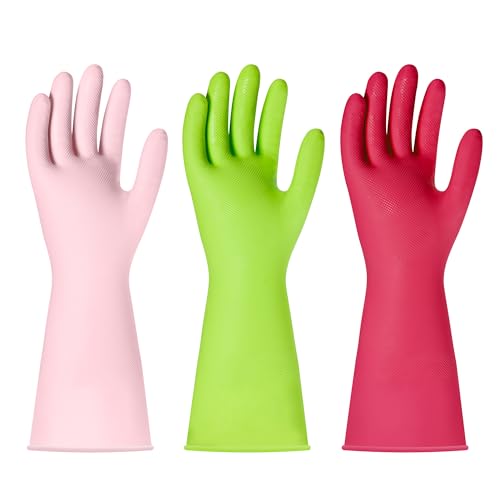 BOOMJOY Nitrile Cleaning Gloves, Heavy Duty Dishwashing Gloves, Reusable Large Gloves for Kitchen, Bathroom, Gardening, Working, Pet Care - Pink & Purple & Green, 3 Pairs, Size L - color: Pink+green+purple, size: Large (3 Pairs)