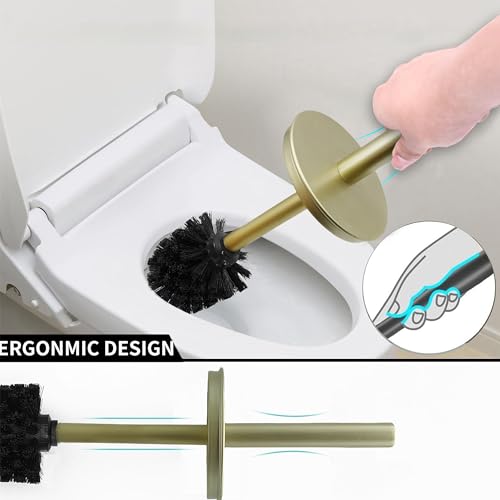 Vince Camuto Toilet Bowl Brush with Holder, Durable Bathroom Cleaning Tool, Modern Design for Easy Toilet Maintenance, Bathroom Cleaner Brush for Efficient Cleaning and Hygiene - color: Satin Matte Gold