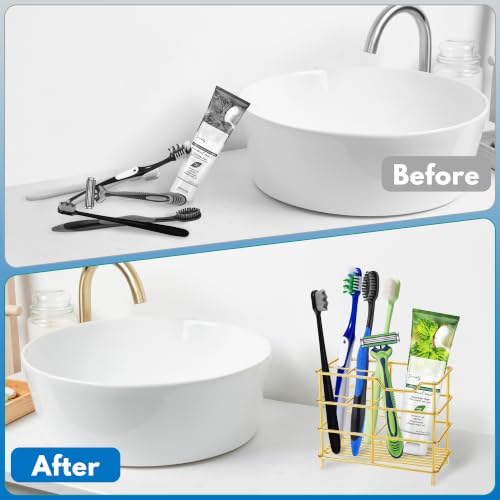 Urbanstrive 304 Stainless Steel Bathroom Toothbrush Holder Toothpaste Holder Stand Bathroom Accessories Organizer, Gold - color: Gold, size: Small