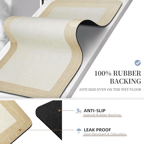 Mordem Diatomaceous Earth Bath Mat Super Absorbent Quick Dry Bath Mat, Bathroom Rugs Non Slip Washable, Thin Beige Bathroom Floor Mats-Shower Rug for in Front of Bathtub Shower, Easy Care,15.7"x23.6" - color: Beige, size: 15.7"x23.6"