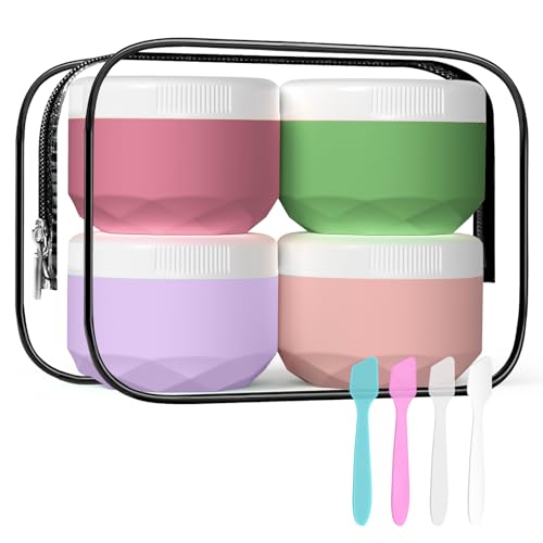 Travel Containers for Toiletries, 4-Pack TSA Approved Silicone Jars (1.7oz) - BPA Free Leakproof Cosmetic Containers for Creams, Lotion, Skincare & Makeup with Bonus Waterproof Bag - color: Pink, size: 50ML