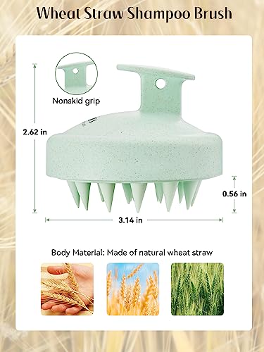 HEETA Scalp Massager Hair Growth 2-Pack, Silicone Scalp Scrubber Shampoo Brush for Exfoliation Dandruff Removal Head Massage Stress Relax, Wet & Dry Use for Women Men Hair Care, Wheat Straw Material - color: Light Green & Beige
