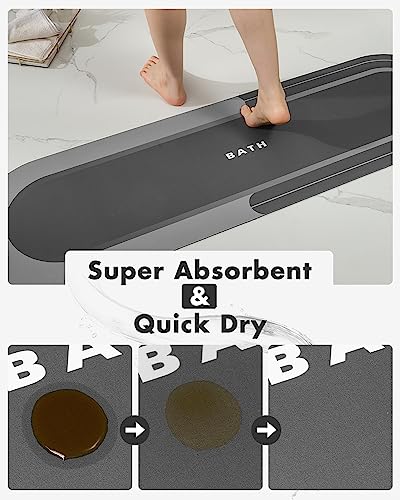 MontVoo Bath Mat Runner - Long Non Slip Absorbent Quick Dry Thin Bath Rug for Bathroom Floor Mat - Rubber Backed - Stain Resistant - Easy Care - Darkgrey 17"x59" - color: Darkgrey, size: 17"x59"