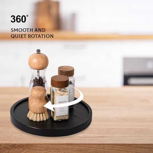 Wood Lazy Susan Organizer Kitchen Turntable for Cabinet Farmhouse Bathroom Decor Round Decorative Tray for Vanity, Counter, Sink, Coffee Table, 9 Inch, Black - color: Black, size: 9“