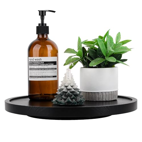Wood Lazy Susan Organizer Kitchen Turntable for Cabinet Farmhouse Bathroom Decor Round Decorative Tray for Vanity, Counter, Sink, Coffee Table, 12 Inch, Black - color: Black, size: 12“