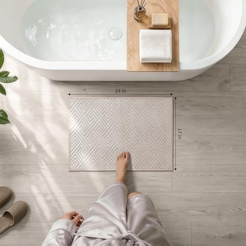YIHOUSE Beige Bathroom Rugs 17"x24", Quick Dry Non Slip Bath Rug, Absorbent Machine Washable Thin Bath Mat for Restroom Floor Tub Laundry Room Home Decor - color: Beige, size: 1'5" x 2' (Rectangular)